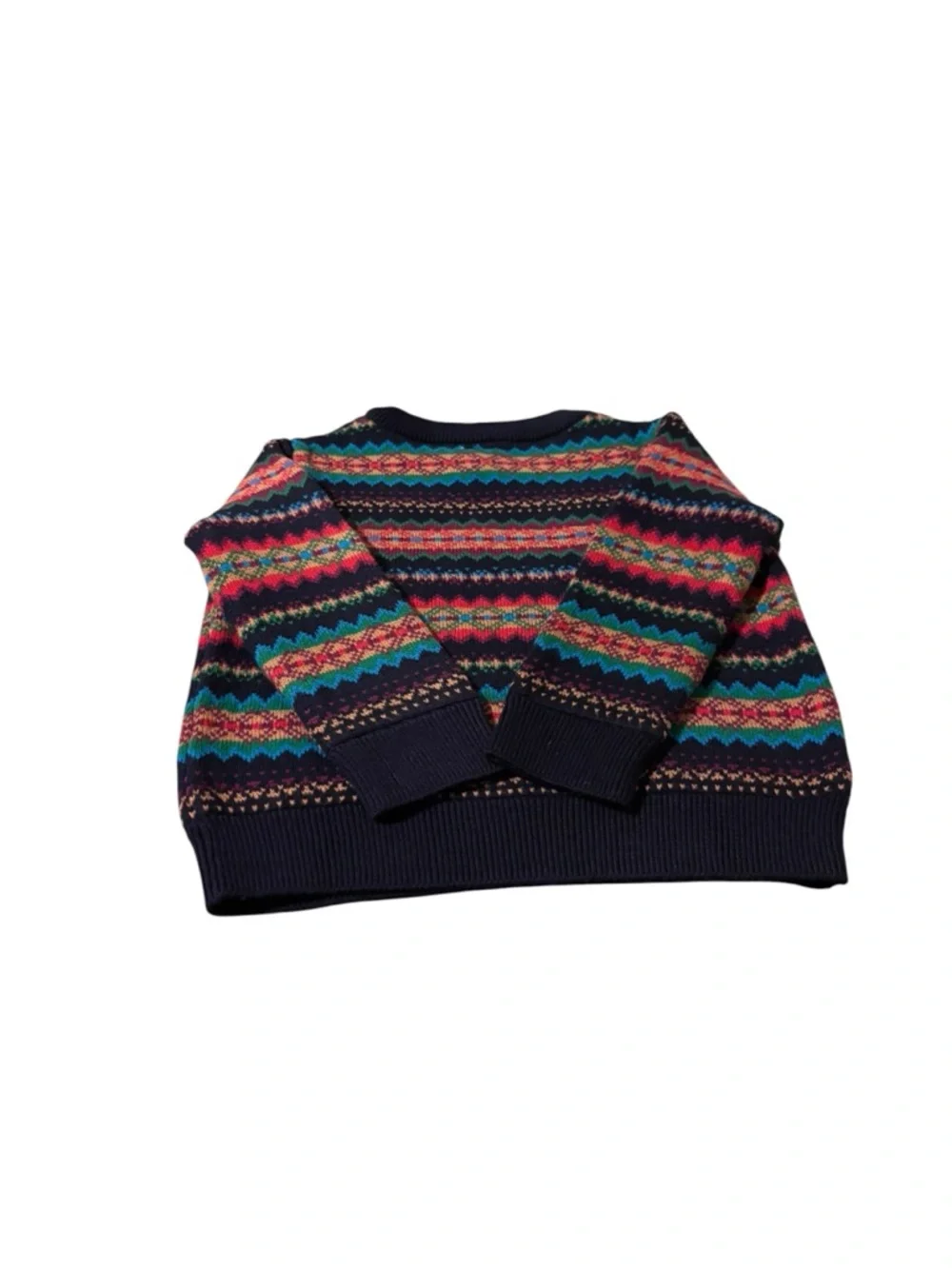 Baby GAP Toddler Boy Multicolor Striped Knit Sweater with Navy Trim
